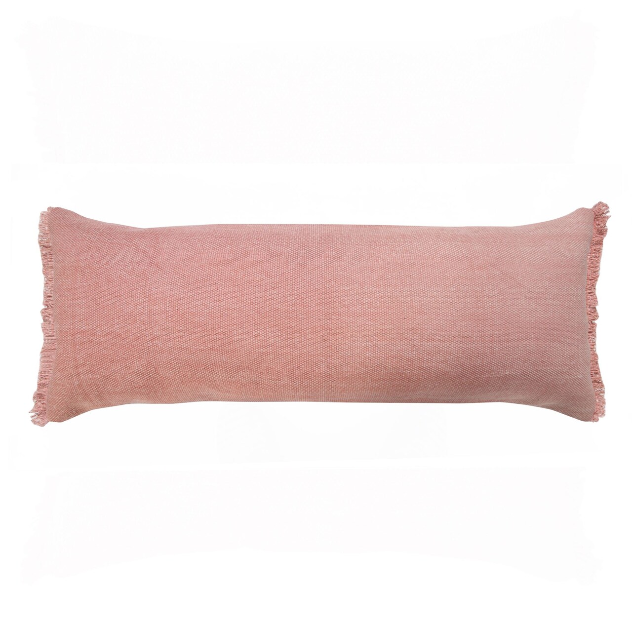 Laddha Home Designs 36" Pink Solid Fringe Lumbar Throw Pillow